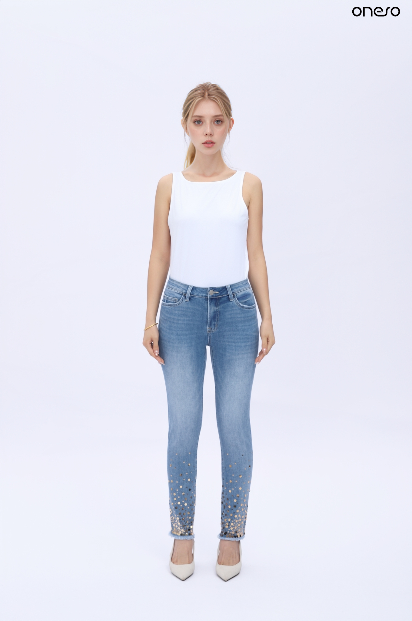 ONESO Women's Straight Leg Jeans High Stretchy Mid Rise Trendy Straight Leg Jeans Classic Fit Denim Jeans for Women