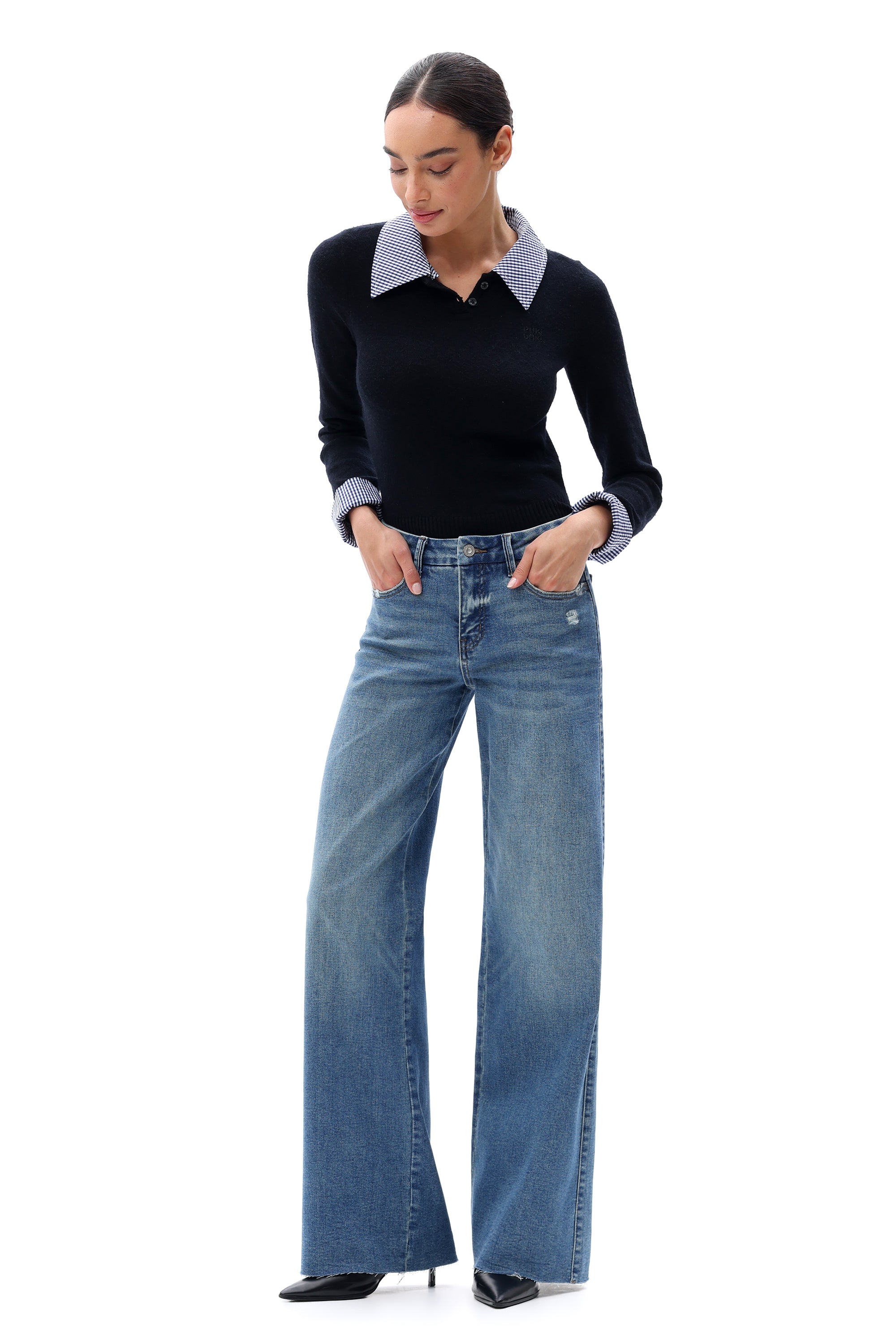 ONESO Retro Mid Rise Wide Leg Jeans