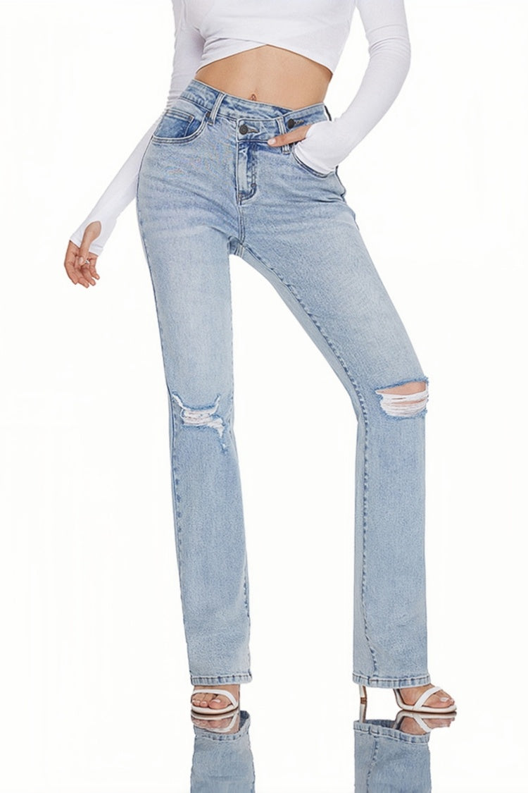 Women Bootcut Ripped Wide Leg Jeans