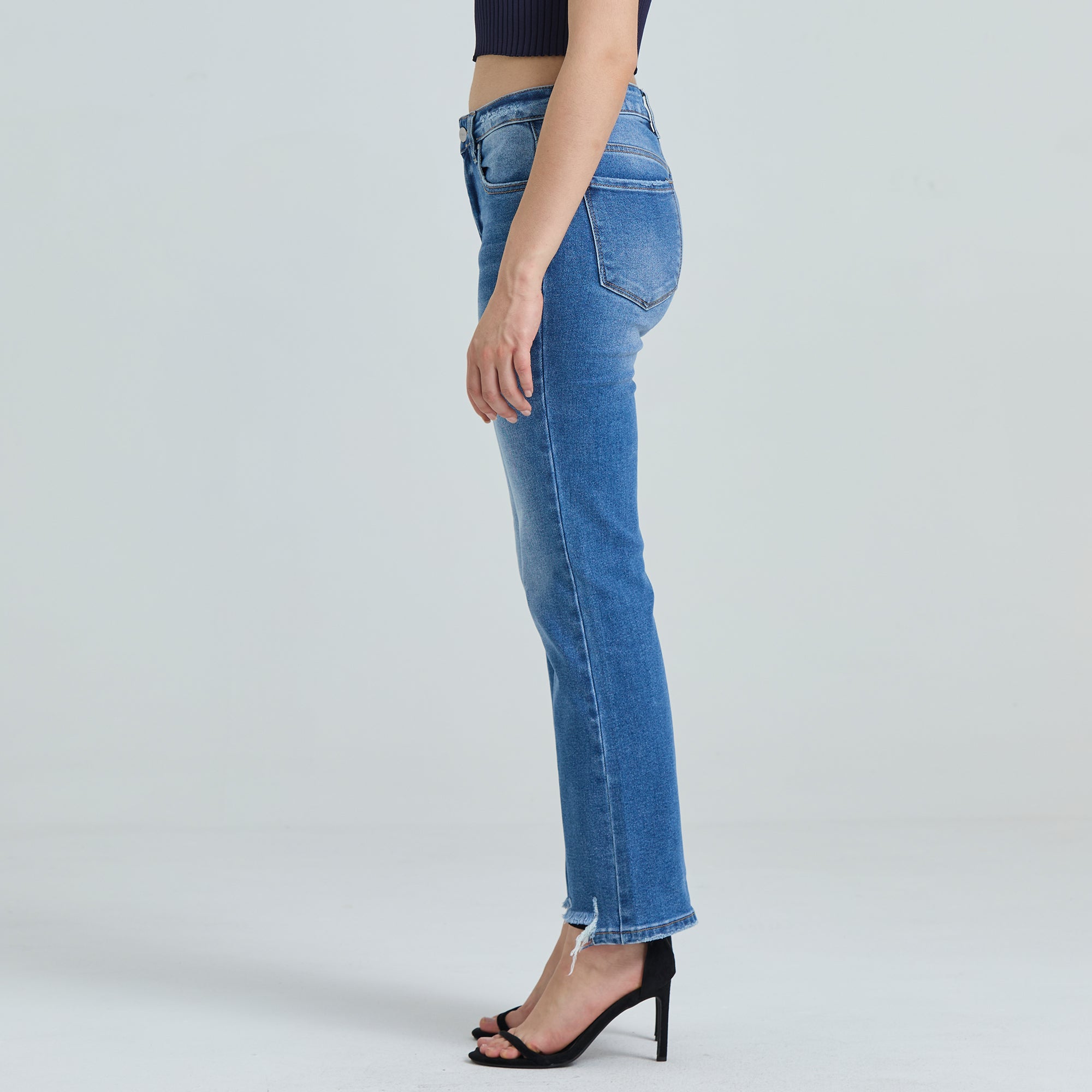 ONESO Raw Edge High Waist Straight Leg Jeans