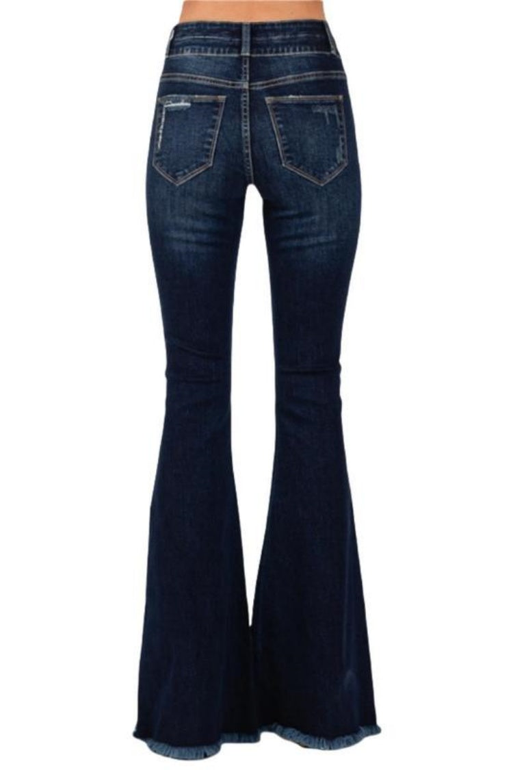 Mid Rise Distressed Flared Jeans