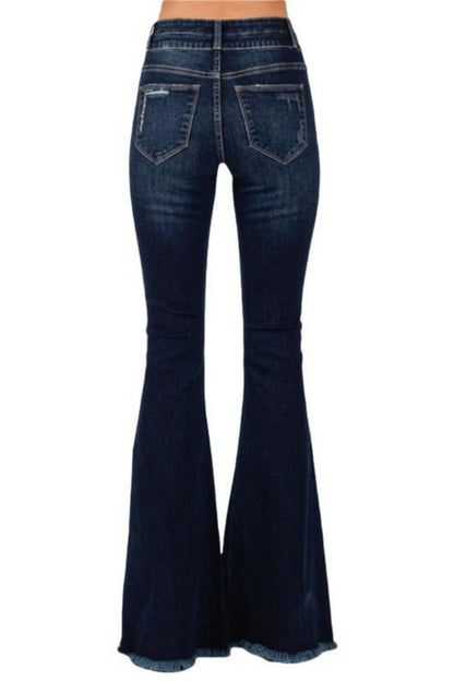 Mid Rise Distressed Flared Jeans