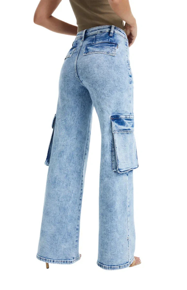 ONESO Vintage Snowflake Wide Leg Jeans with Oversized Side Pockets - Onesodenim