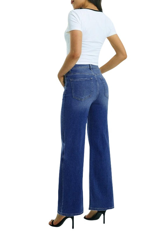 ONESO Women Flare Jeans High Waisted Button Fly Wide Leg Jeans