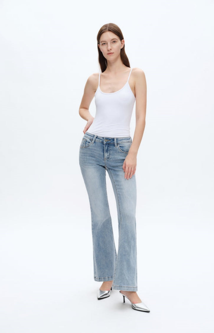 Mid Waisted Stretch Flare Jeans