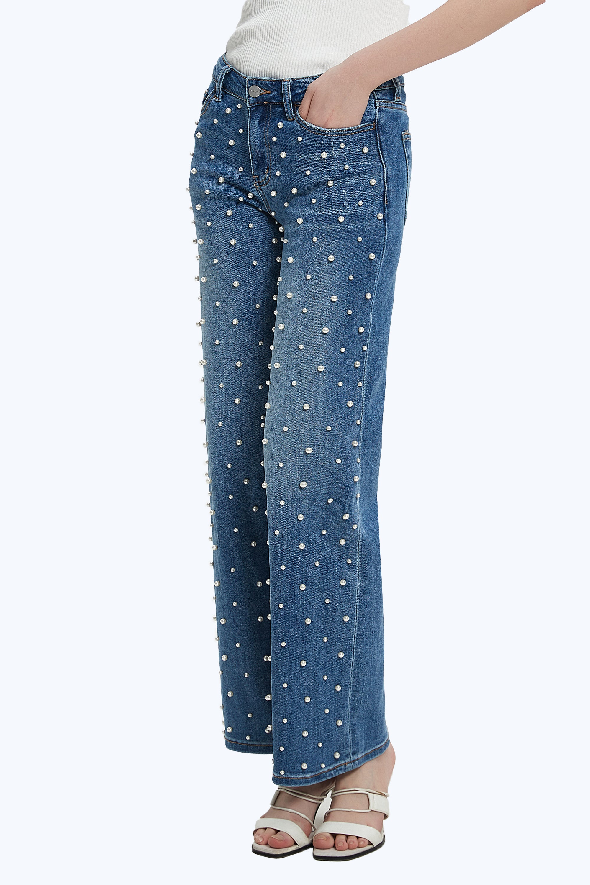 ONESO Women's Pearl Wide Leg Mid Low Waist Relaxed Fit Flattering Jeans