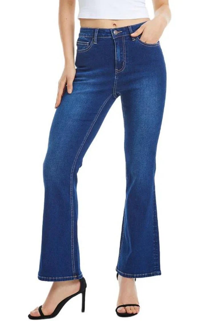 Mid Waist Flare Jeans Bottom Wide Leg Denim Pants