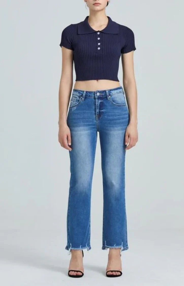 Low Waist Crop Flare Jeans Raw Edge