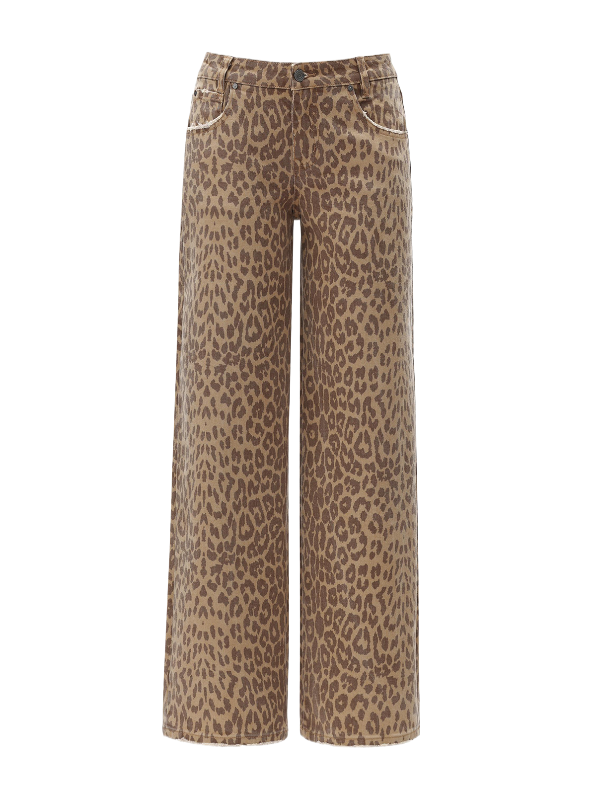ONESO Women BBL Jeans Leopard Print Mid-Low Waist Relaxed Straight High Stretchy Pants