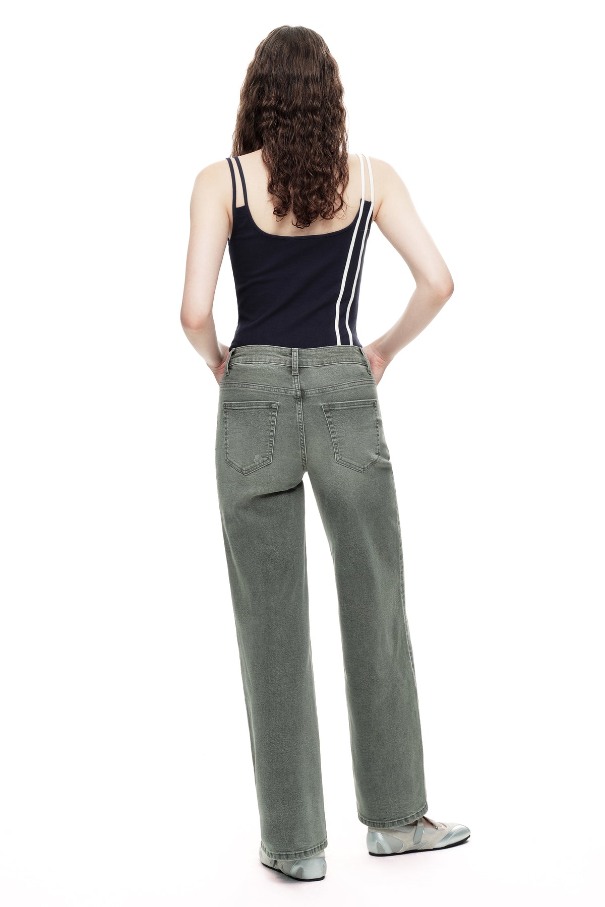 ONESO Army Green Mid Rise Wide Leg Jeans
