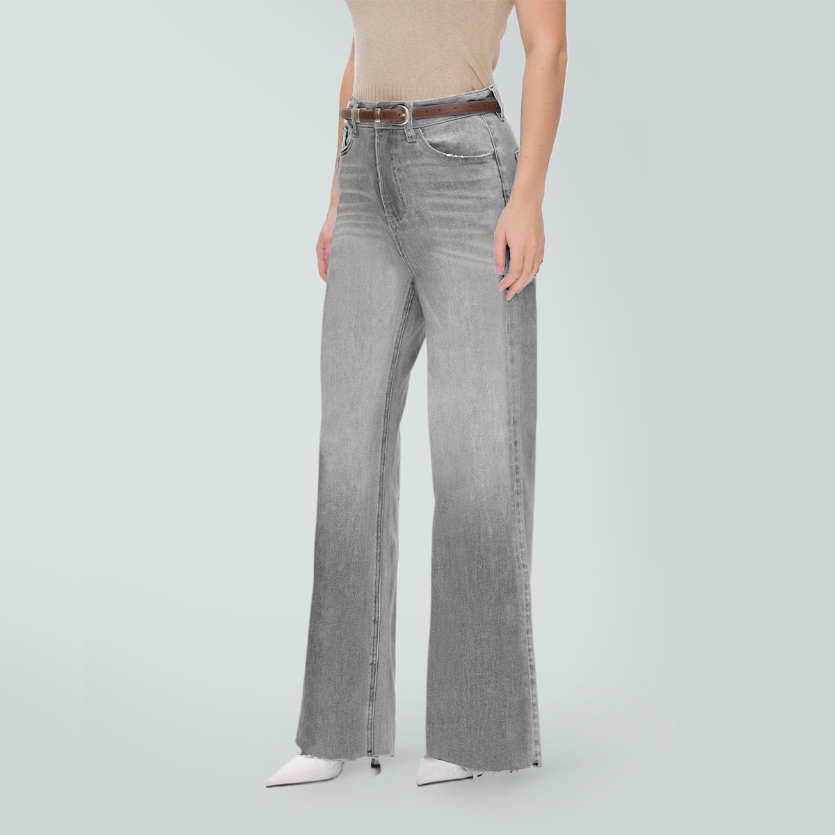 ONESO High Waist Stretchy Wide Leg BBL Jeans for Women Basic Straight Denim Pants