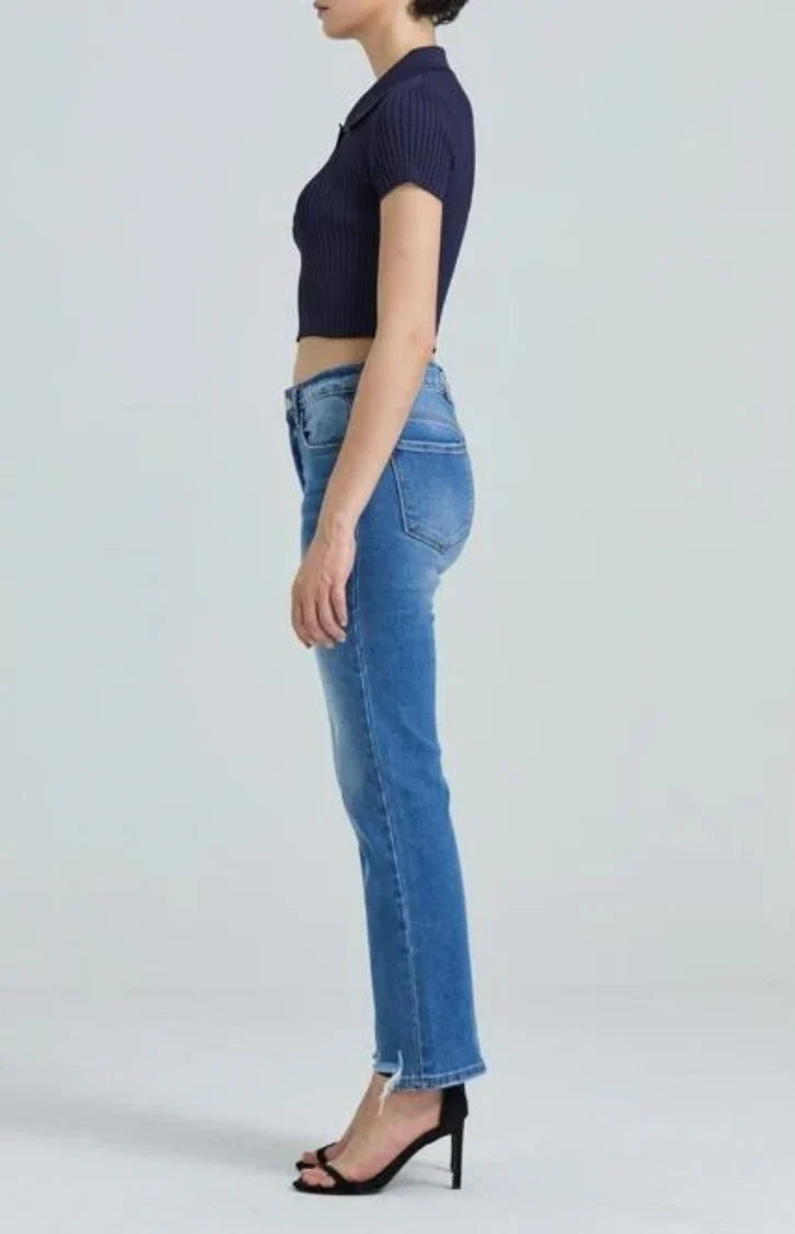 Low Waist Crop Flare Jeans Raw Edge