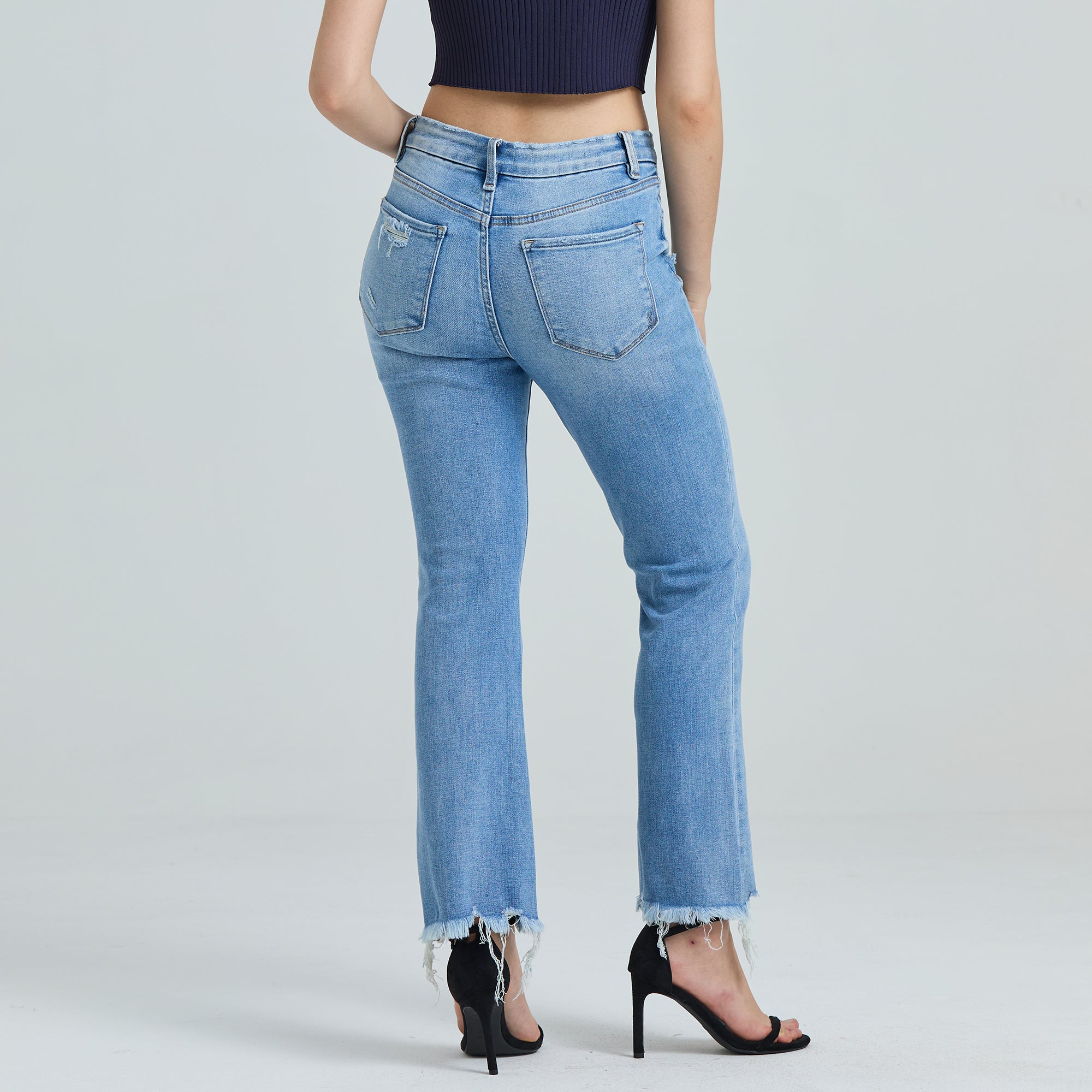 ONESO Low Waist Crop Flare Jeans Raw Edge Jeans