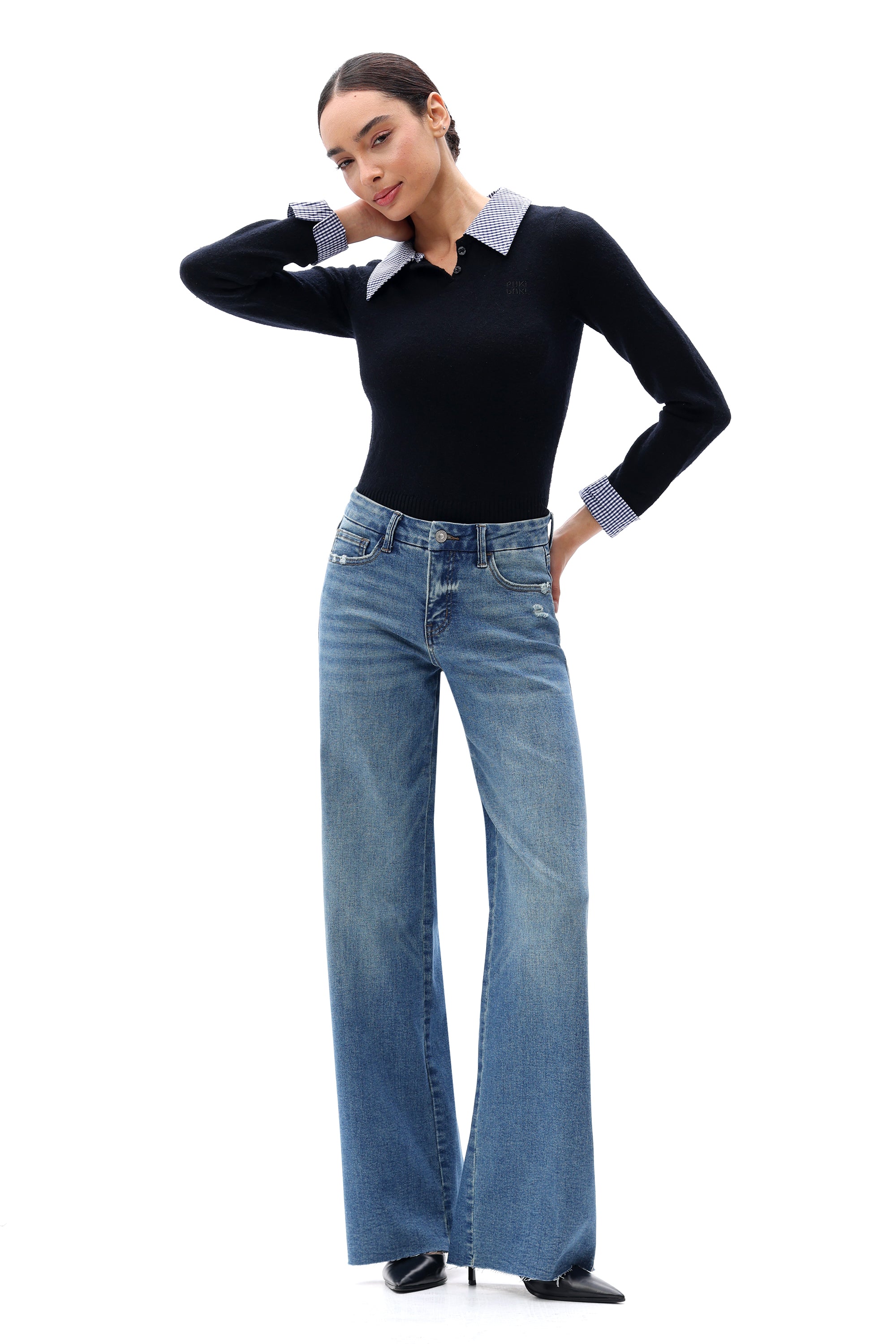 ONESO Retro Mid Rise Wide Leg Jeans