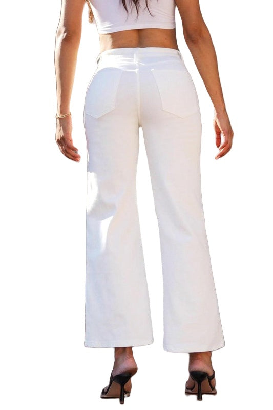 ONESO Women Flare Jeans High Waisted Button Fly Wide Leg Jeans