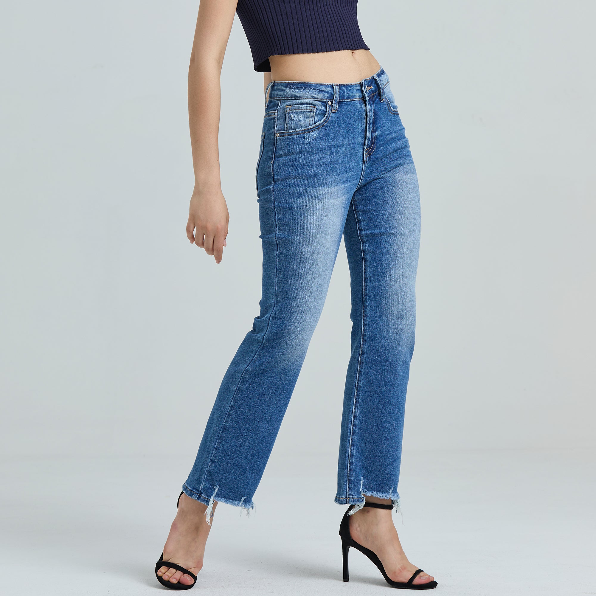 ONESO Raw Edge High Waist Straight Leg Jeans