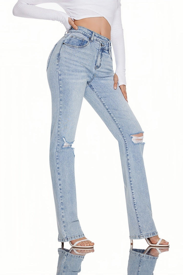 Women Bootcut Ripped Wide Leg Jeans