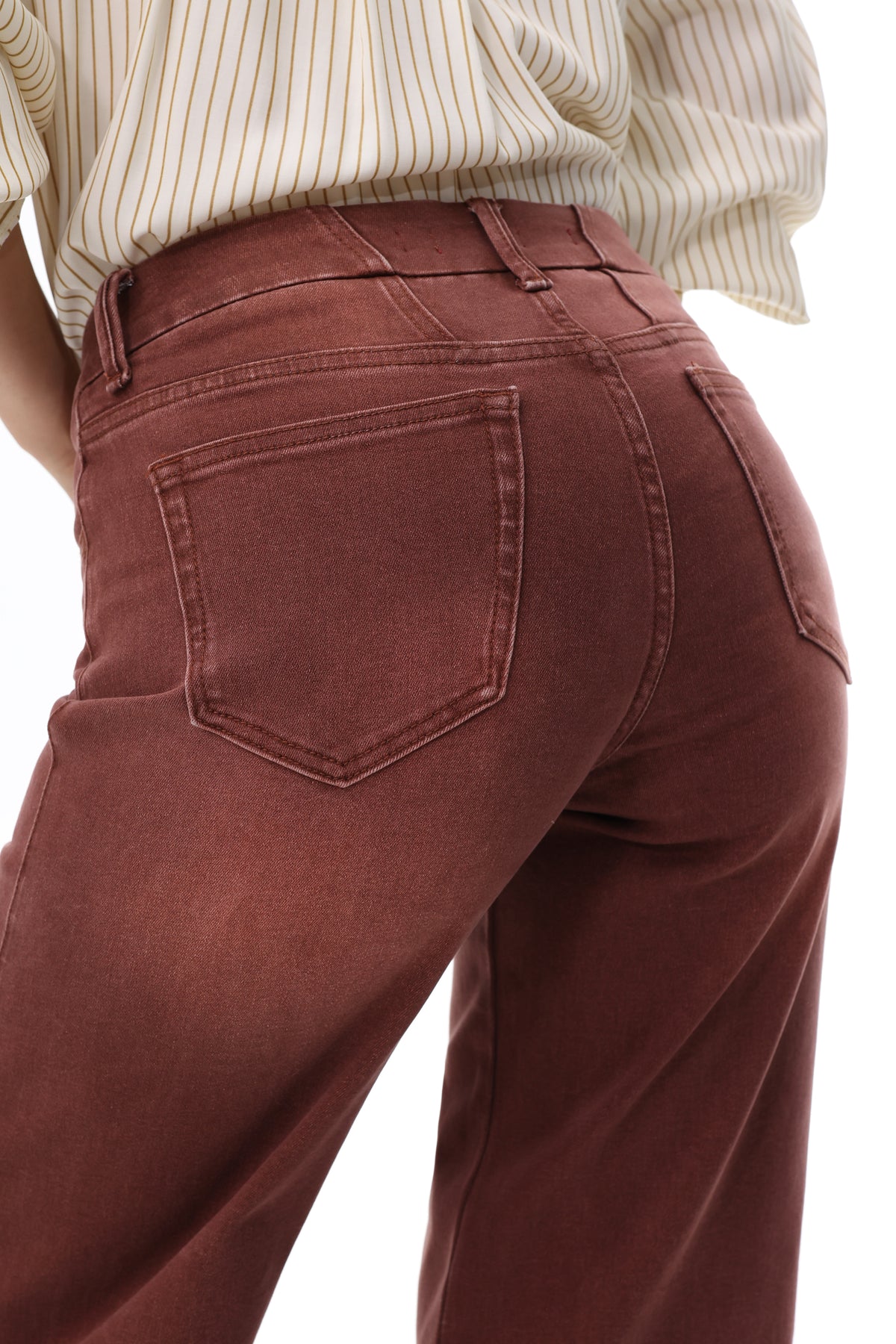ONESO Rust Brown Mid Rise Wide Leg Jeans
