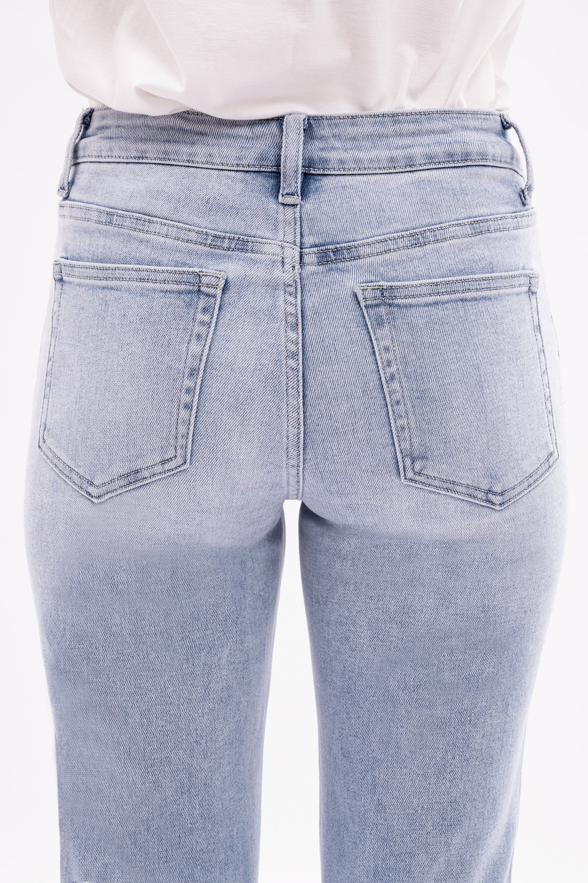 ONESO Bloomie Mid Waist EmbroideredHem Stretchy Jeans Women Straight Leg CasualDenim Pants