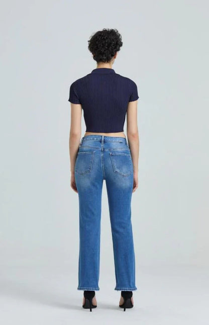 Low Waist Crop Flare Jeans Raw Edge