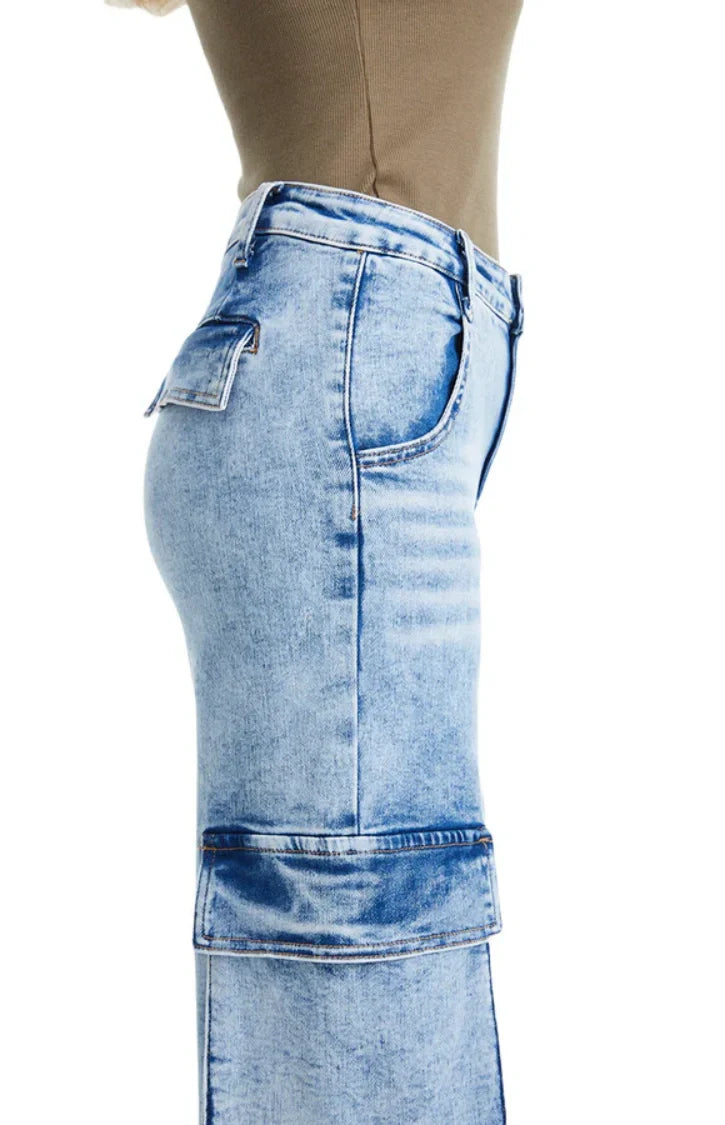 ONESO Vintage Snowflake Wide Leg Jeans with Oversized Side Pockets - Onesodenim