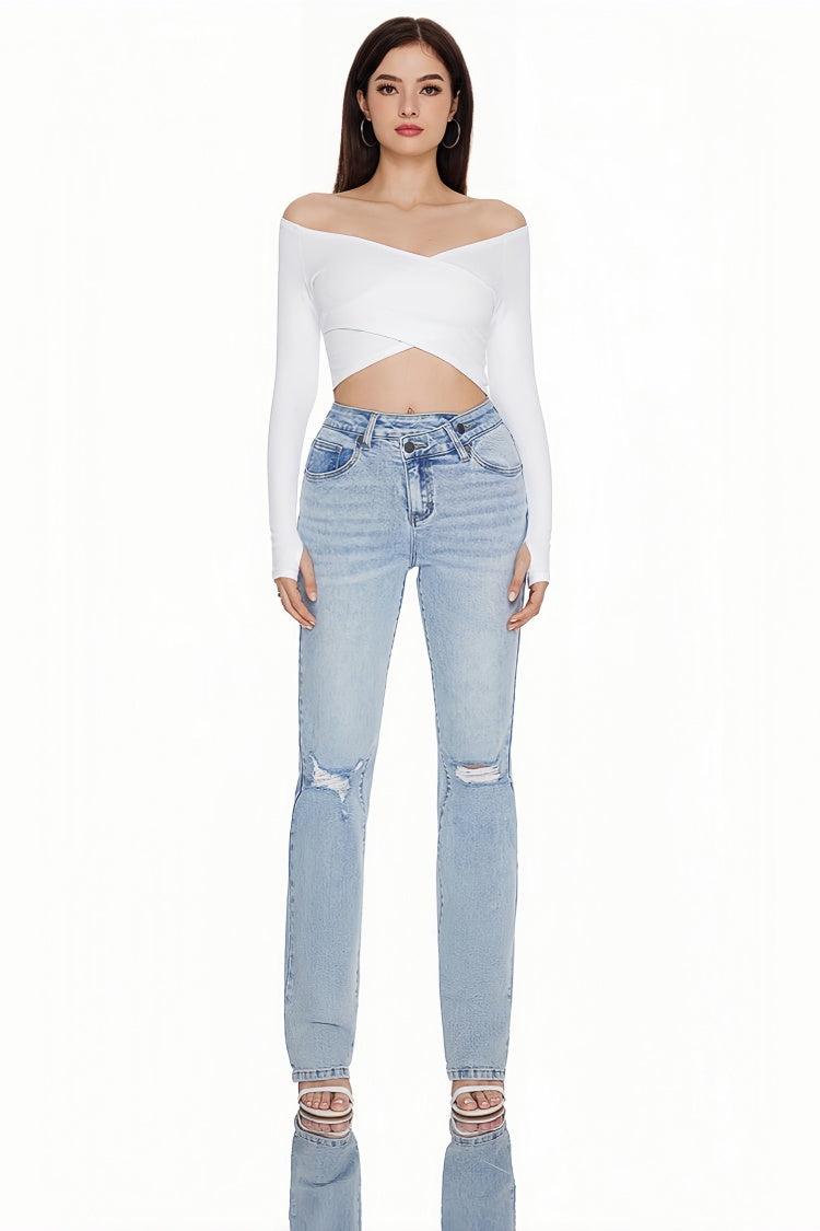 Women Bootcut Ripped Wide Leg Jeans