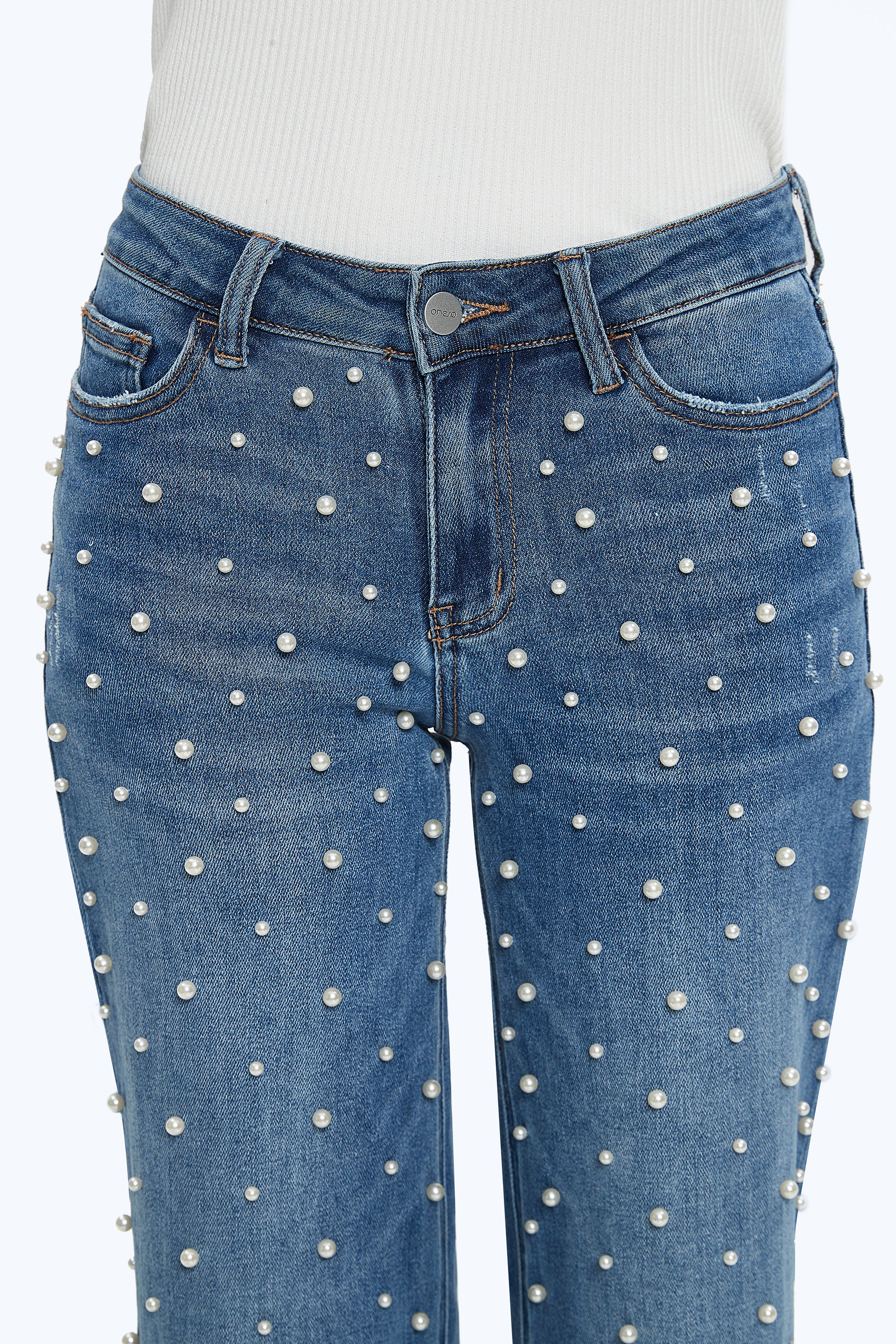 ONESO Women's Pearl Wide Leg Mid Low Waist Relaxed Fit Flattering Jeans