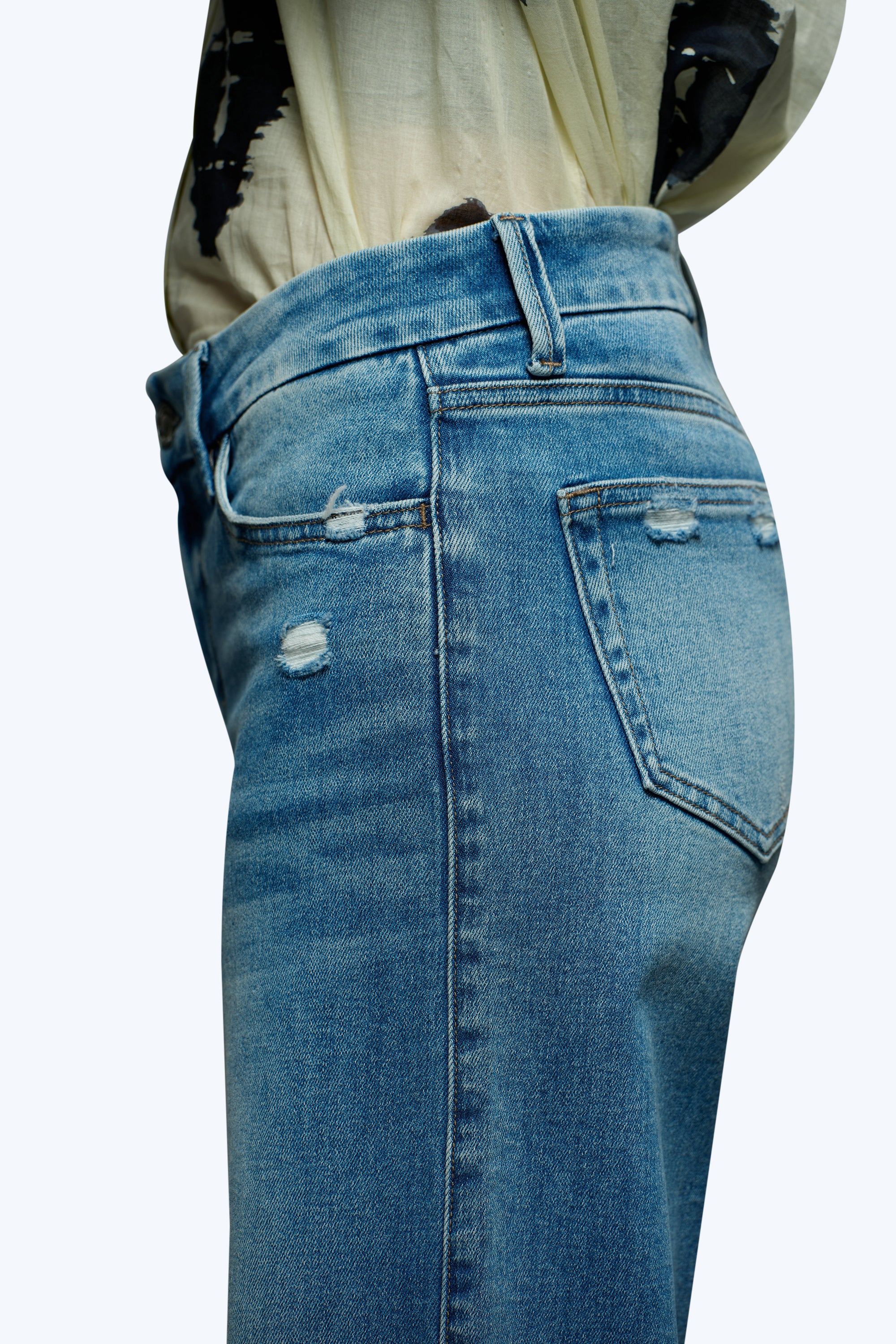 ONESO Mid-Low Rise Baggy Jeans Wide Leg for Women Distressed Pants Stretchy Bottom Lady Basic Comfortable