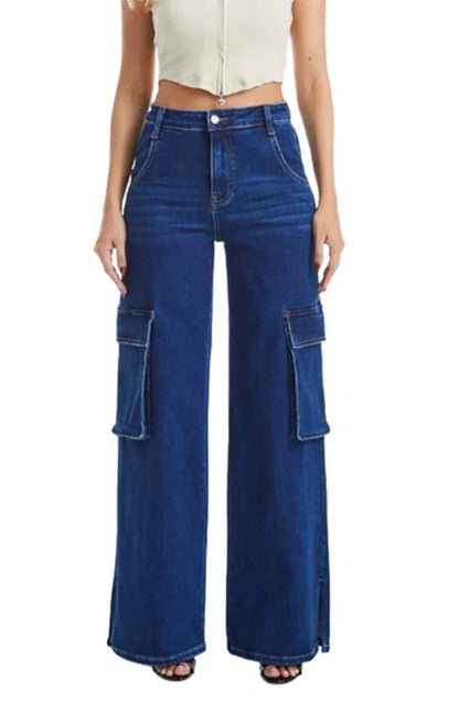 Vintage Snowflake Wide Leg Jeans with Oversized Side Pockets