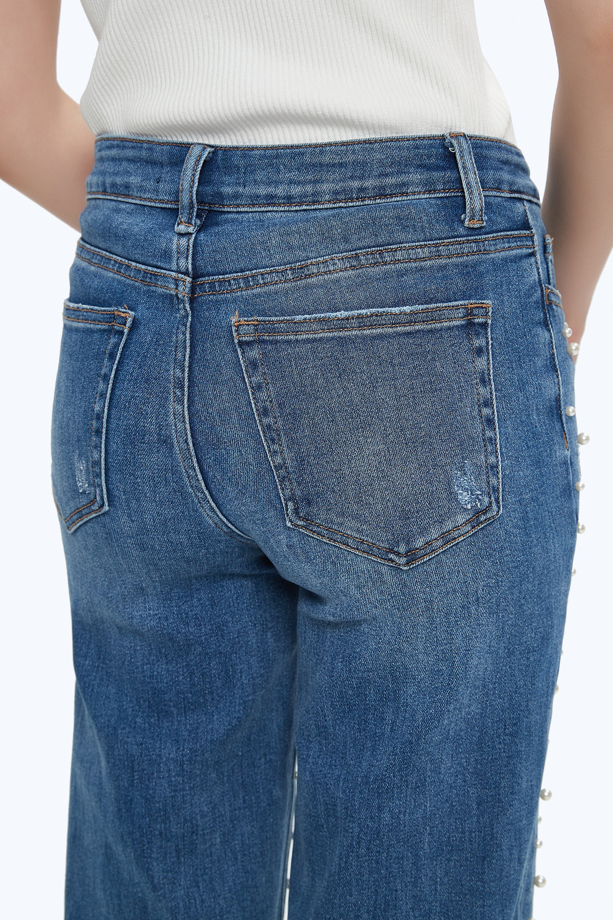 ONESO Women's Pearl Wide Leg Mid Low Waist Relaxed Fit Flattering Jeans