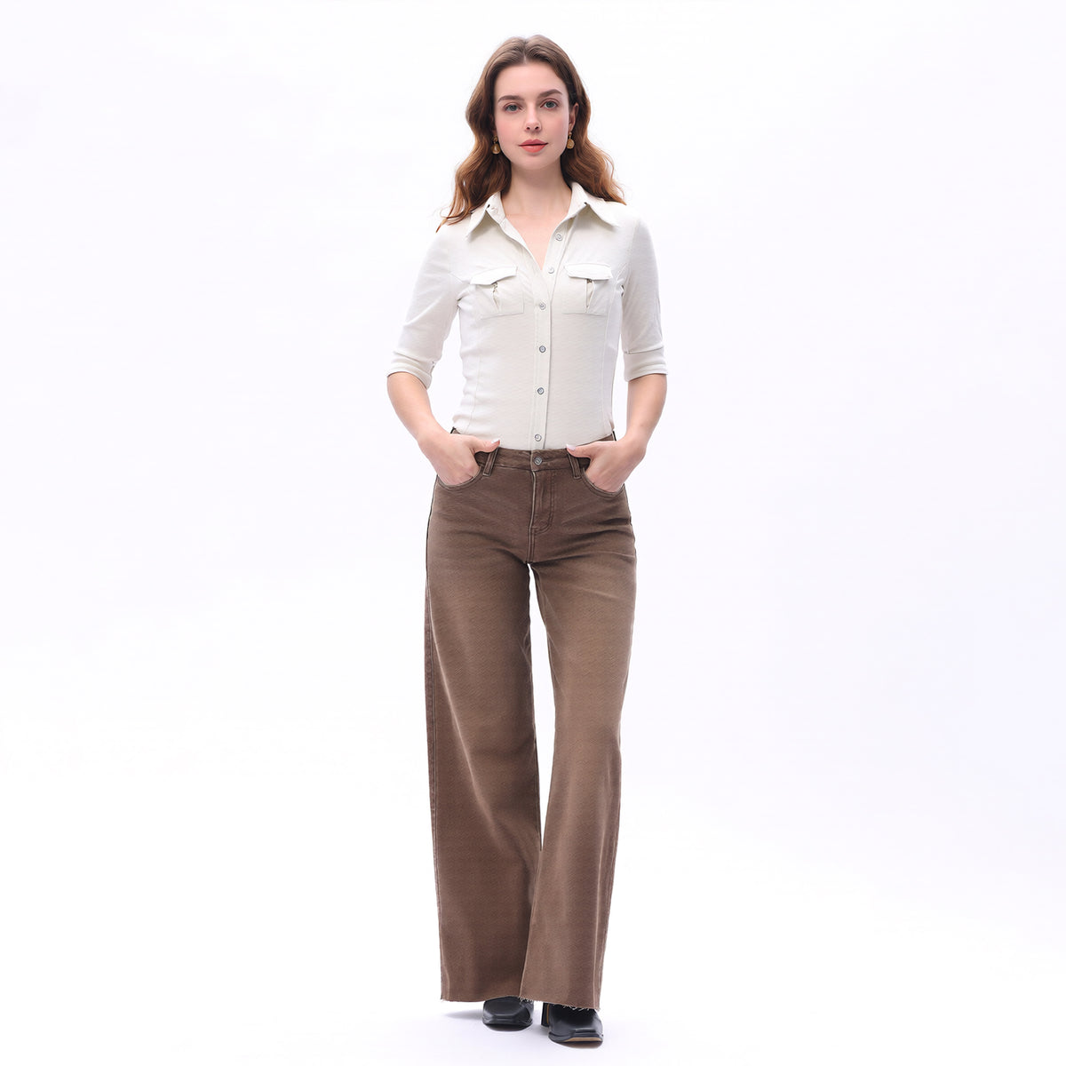 ONESO Earthy Mid Rise Wide Leg Jeans