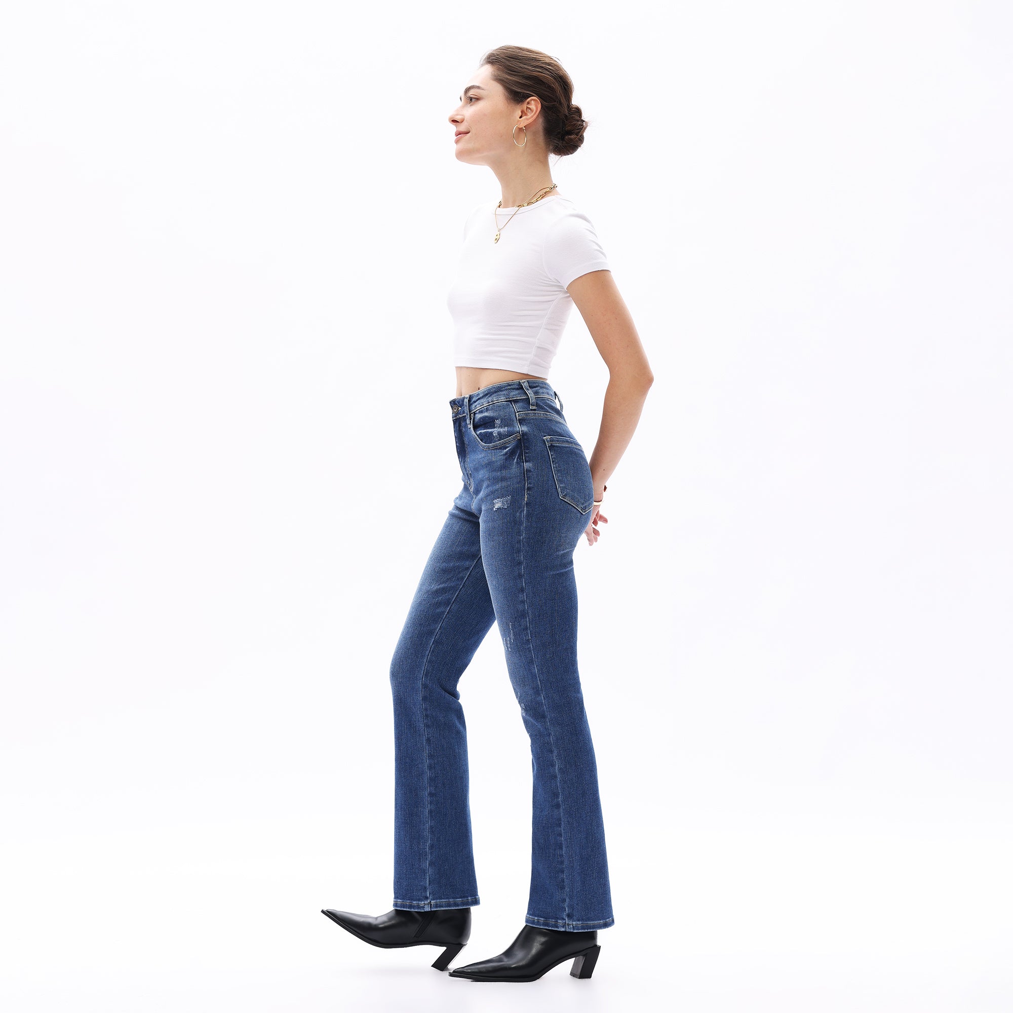 ONESO Classic Straight Leg High Rise Jeans Casual Distressed Denim Vintage Wash Women Jeans