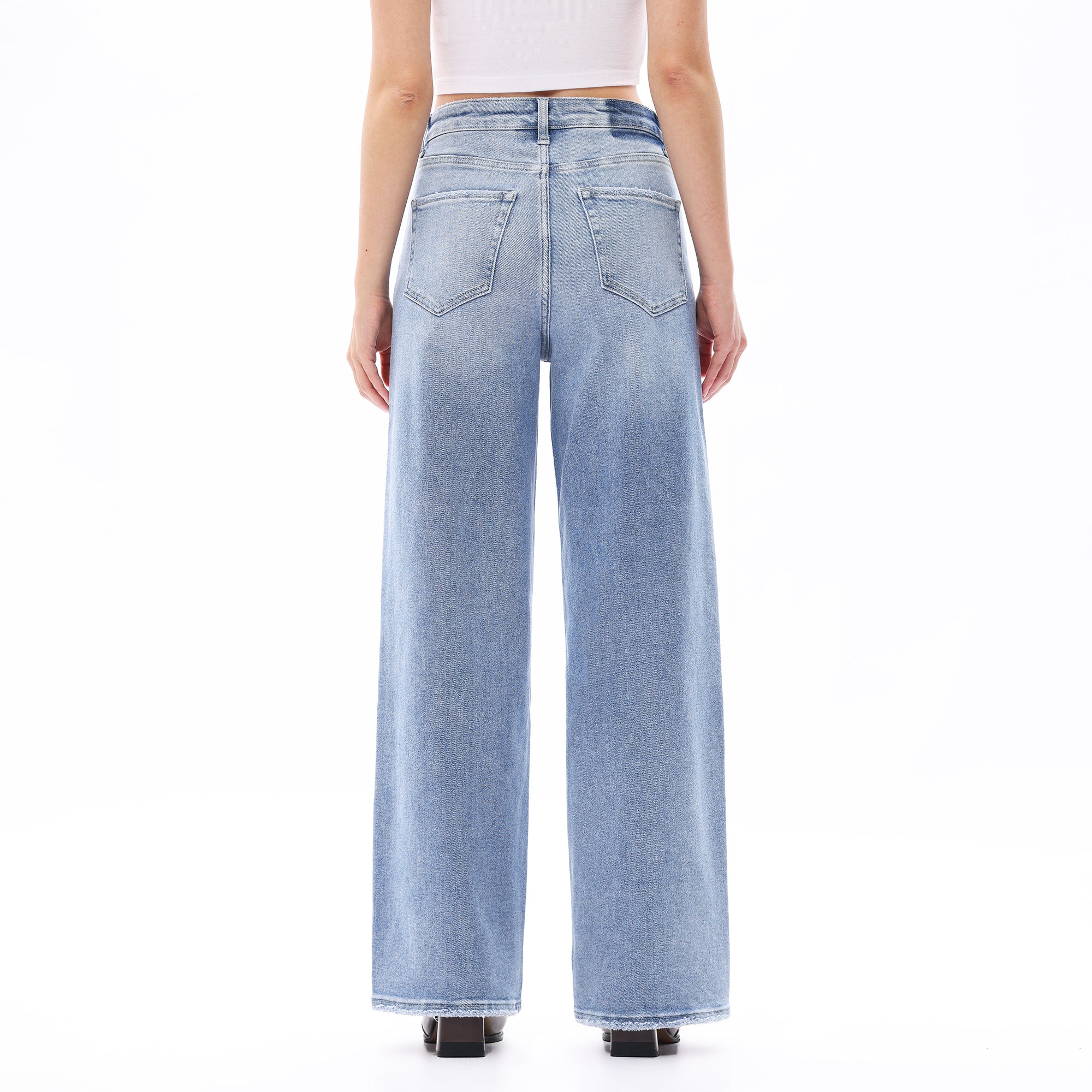 ONESO Women BBL Hight Rise Raw Hem Baggy Jeans High Stretchy Wide Leg Tummy Denim Pants