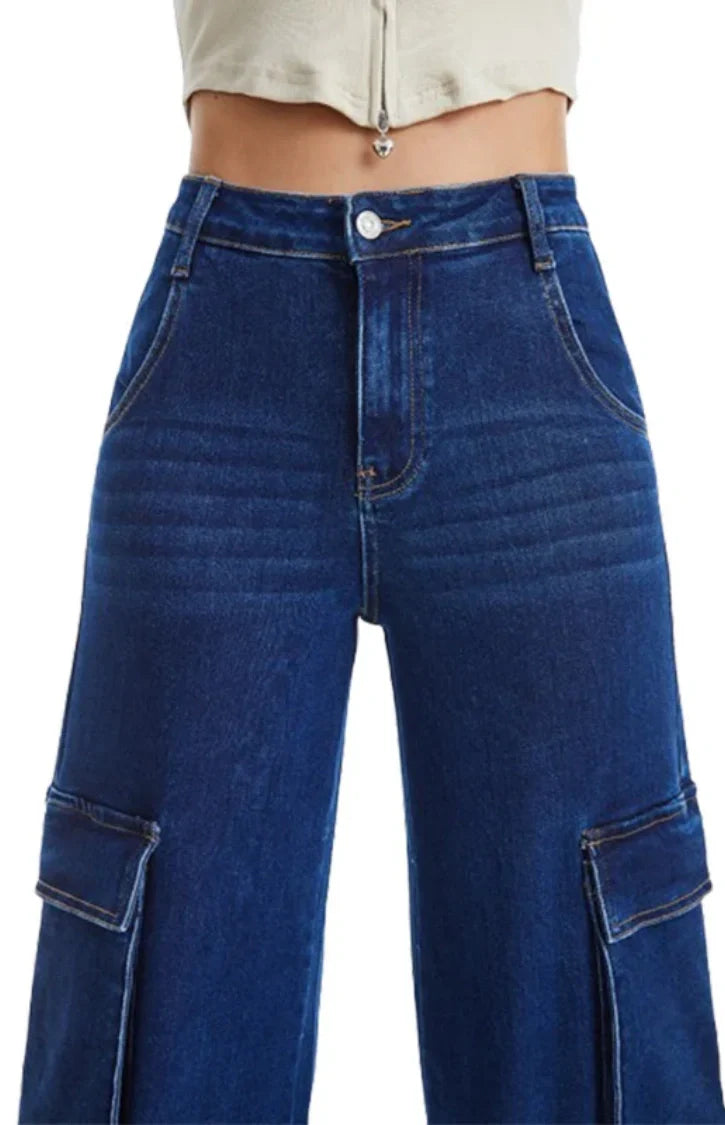 ONESO Vintage Snowflake Wide Leg Jeans with Oversized Side Pockets - Onesodenim