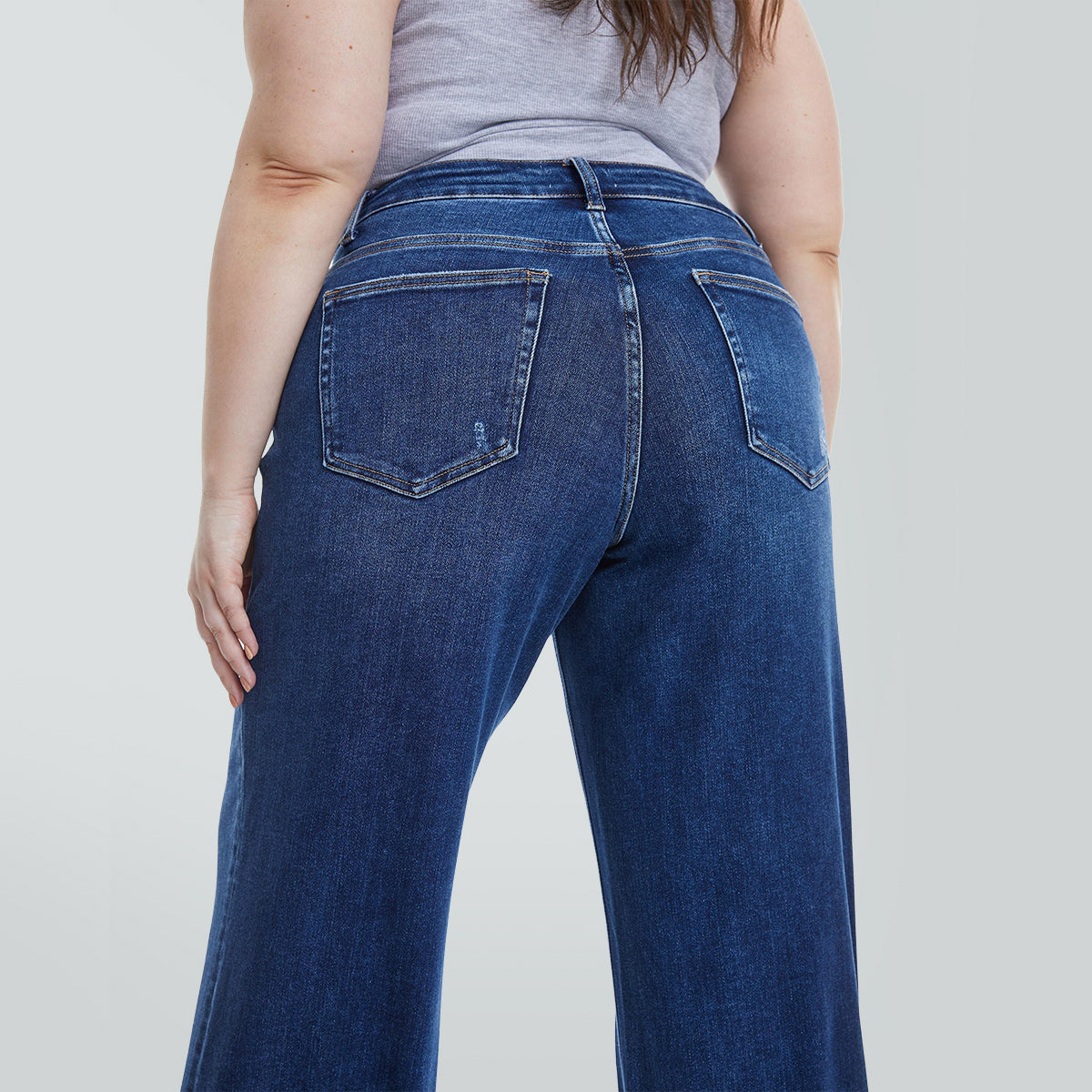 ONESO Mid-Low Rise Baggy BBL Jeans Wide Leg for Women Distressed Pants Stretchy Bottom Lady Basic Comfortable Denim