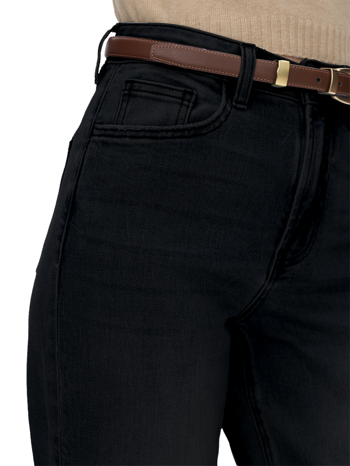 Women's High Waist Flare Leg BBL Jeans Tummy Control Fit Button Fly Pocket Design Soft Denim Bell Bottom Trousers