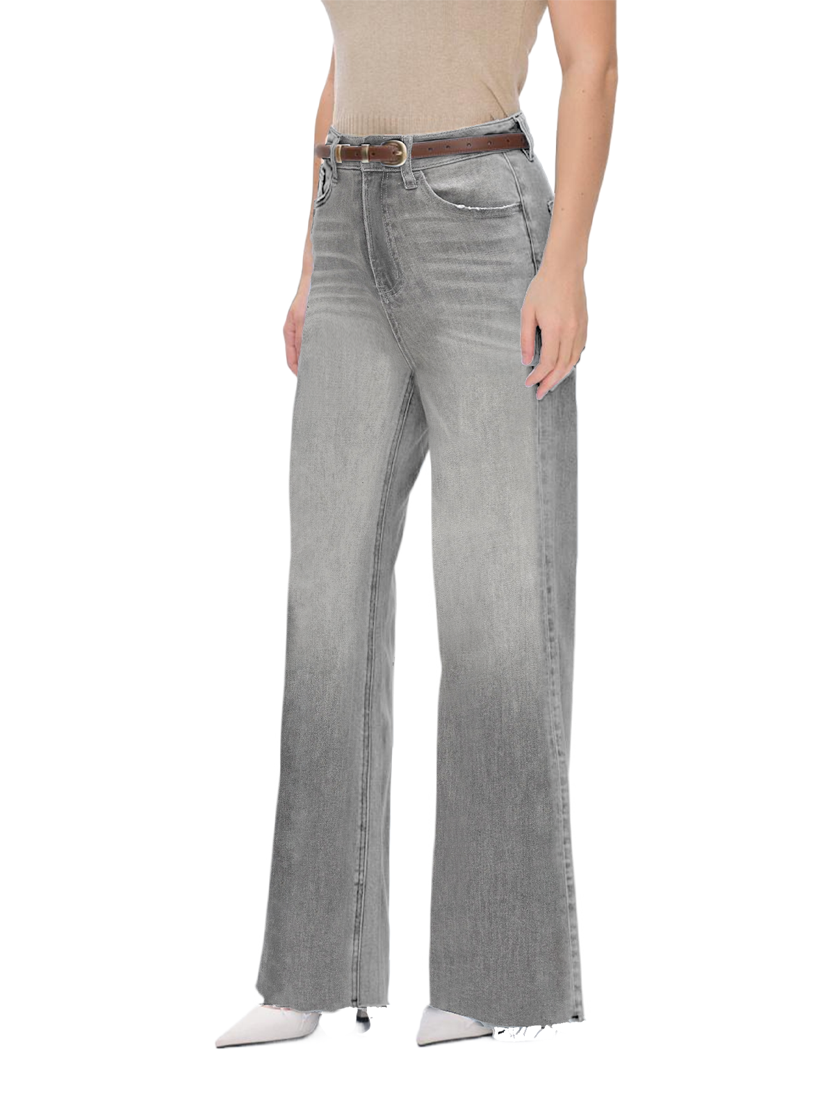 ONESO High Waist Stretchy Wide Leg BBL Jeans for Women Basic Straight Denim Pants
