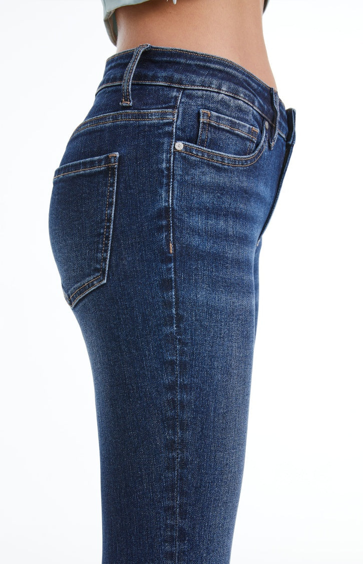 Mid Rise Flare Jeans with Distressed Frayed Hem