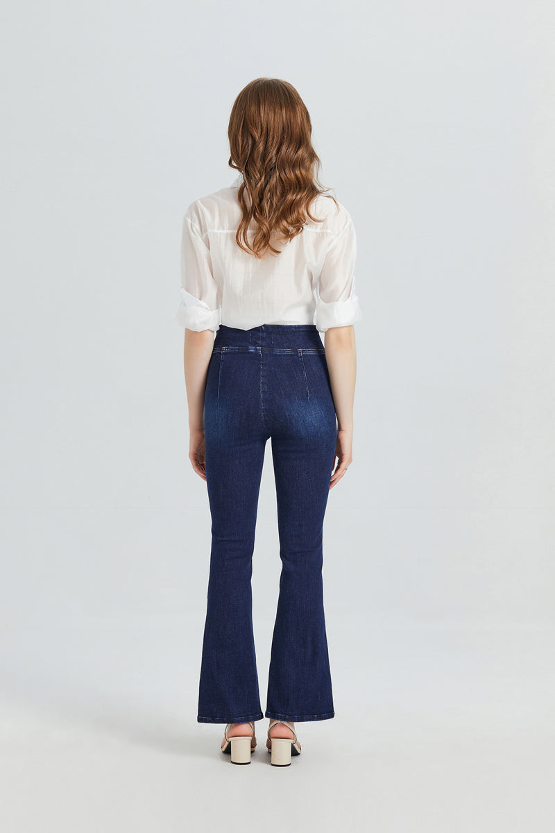 ONESO High Rise Stretch Wide Leg Front Slit Flare Women Jeans