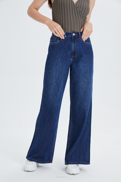 Women's Straight Leg Jeans Mid Waist Loose Stretchy