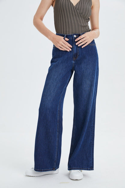 Women's Straight Leg Jeans Mid Waist Loose Stretchy