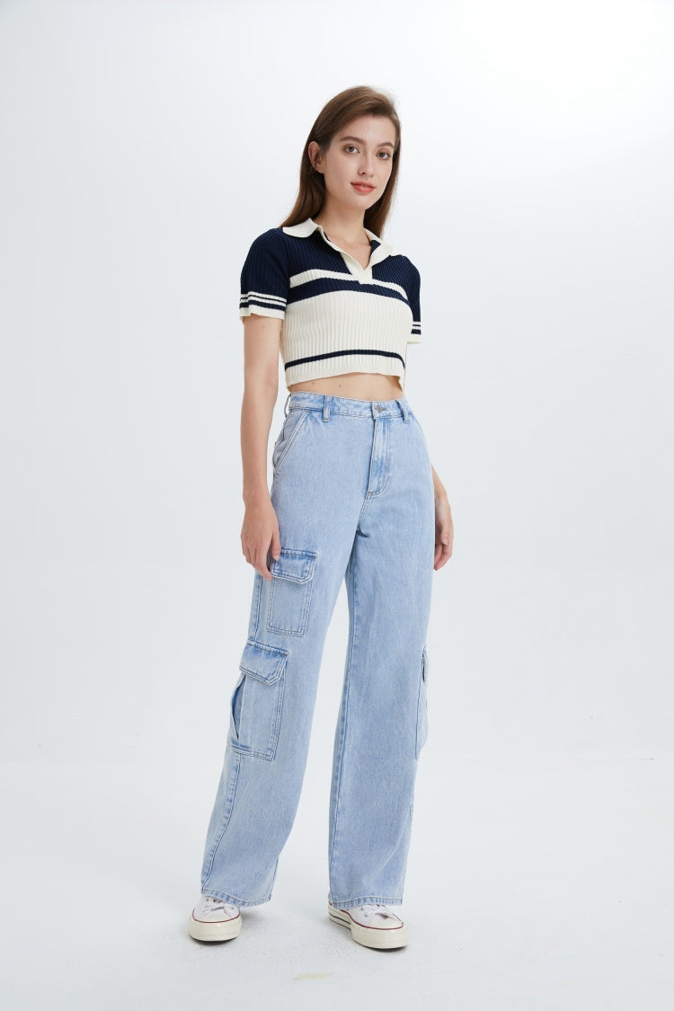 Womens Cargo Jeans High Waisted Baggy