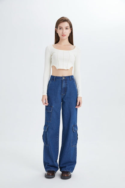 Womens Cargo Jeans High Waisted Baggy