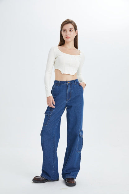 Womens Cargo Jeans High Waisted Baggy