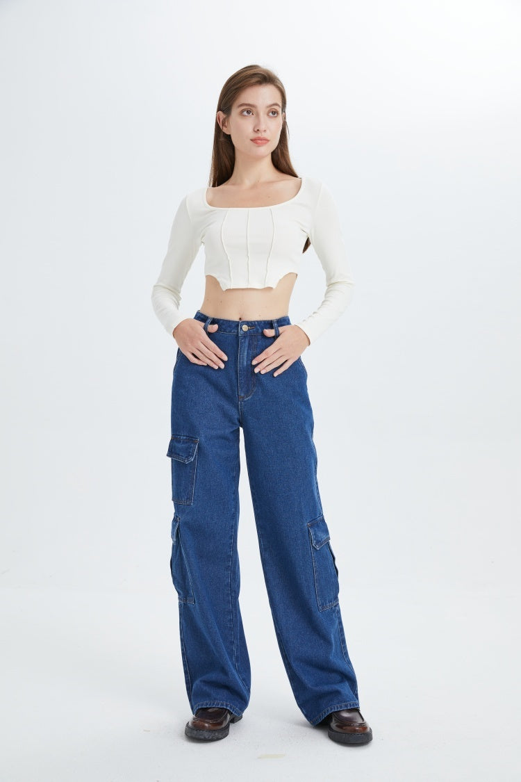 Womens Cargo Jeans High Waisted Baggy