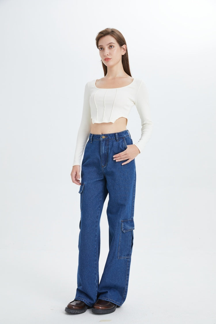 Womens Cargo Jeans High Waisted Baggy