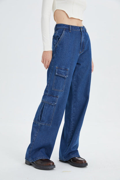 Womens Cargo Jeans High Waisted Baggy