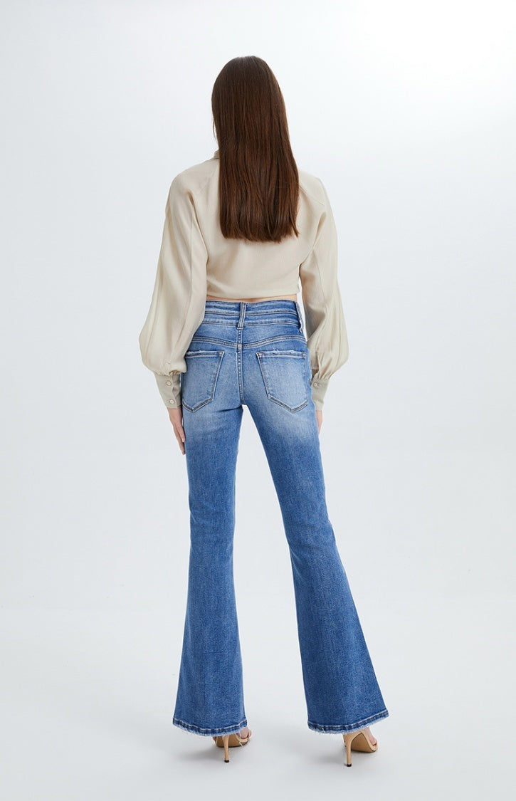 High Rise Stretch Cropped Flare Jeans