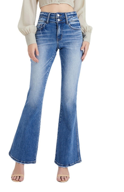 High Rise Stretch Cropped Flare Jeans