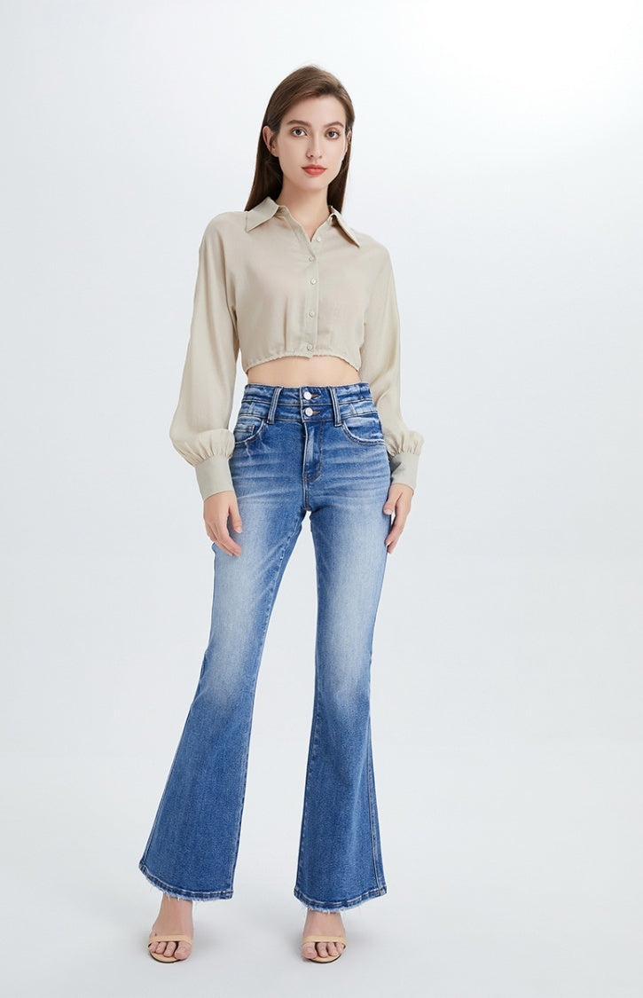 High Rise Stretch Cropped Flare Jeans